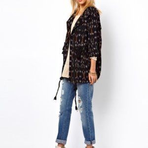 Free People Ikat Baja Hooded Drawstring Jacket Black Women’s Size Large